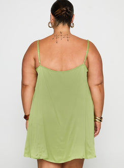 back view of model wearing Princess Polly Apple Cider Mini Dress Green Curve Square Neck 