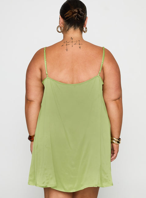 back view of model wearing Princess Polly Apple Cider Mini Dress Green Curve Square Neck 