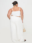 back view of model wearing Princess Polly Ogilvie Linen Blend Pants White Curve High Waisted Pants 