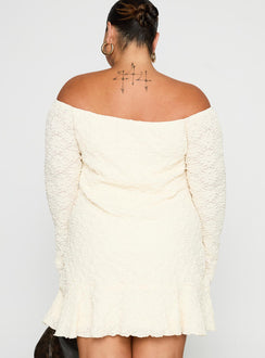 back view of model wearing Princess Polly Vancesca Strapless Mini Dress Cream Curve Straight Neck 