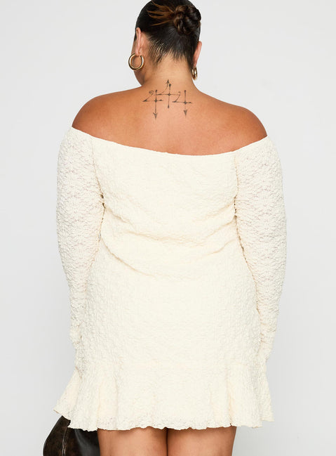 back view of model wearing Princess Polly Vancesca Strapless Mini Dress Cream Curve Straight Neck 