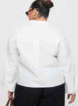 back view of model wearing Princess Polly Rinon Long Sleeve Top White Curve Full Sleeves V-Neck 