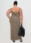 back view of model wearing Princess Polly Montwood Maxi Dress Sage Curve Scoop Neck 