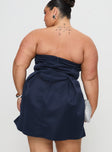 back view of model wearing Princess Polly Spader Corset Mini Dress Navy Curve Straight Neck 