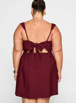 back view of model wearing Princess Polly Xanthus Mini Dress Red Curve Square Neck 