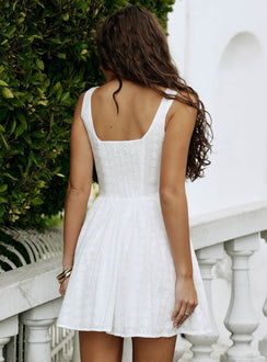 back view of model wearing Princess Polly Pale Moonlight Mini Dress White Square Neck 