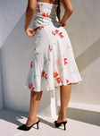 back view of model wearing Princess Polly Franci Linen Low Rise Midi Skirt Floral Midi Skirts 