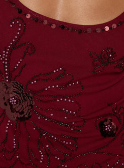 Daphie Beaded Midi Dress Burgundy