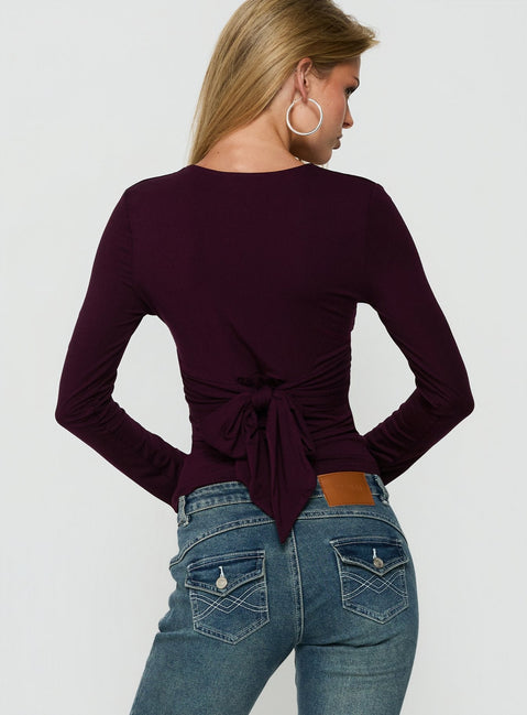 Madelon Long Sleeve Wrap Top Plum