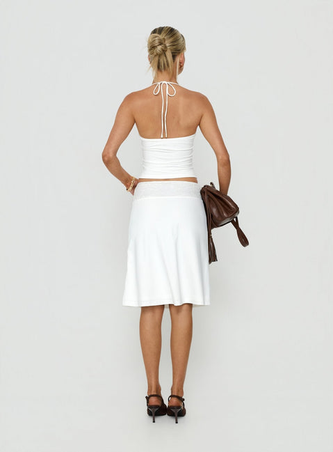 Zenaide Lace Detail Midi Skirt White