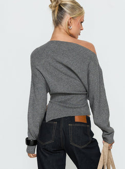 Kaelith Off-Shoulder Strickpullover Dunkelgrau