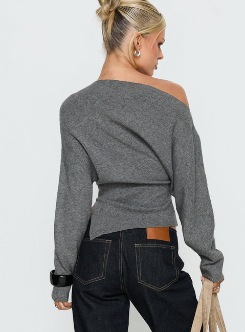 Kaelith Off-Shoulder Strickpullover Dunkelgrau