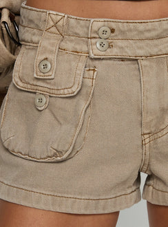 Headphones On Micro Cargo Short Washed Brown