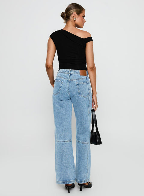 Chad Cargo High Rise Wide Leg Jeans Mid Wash