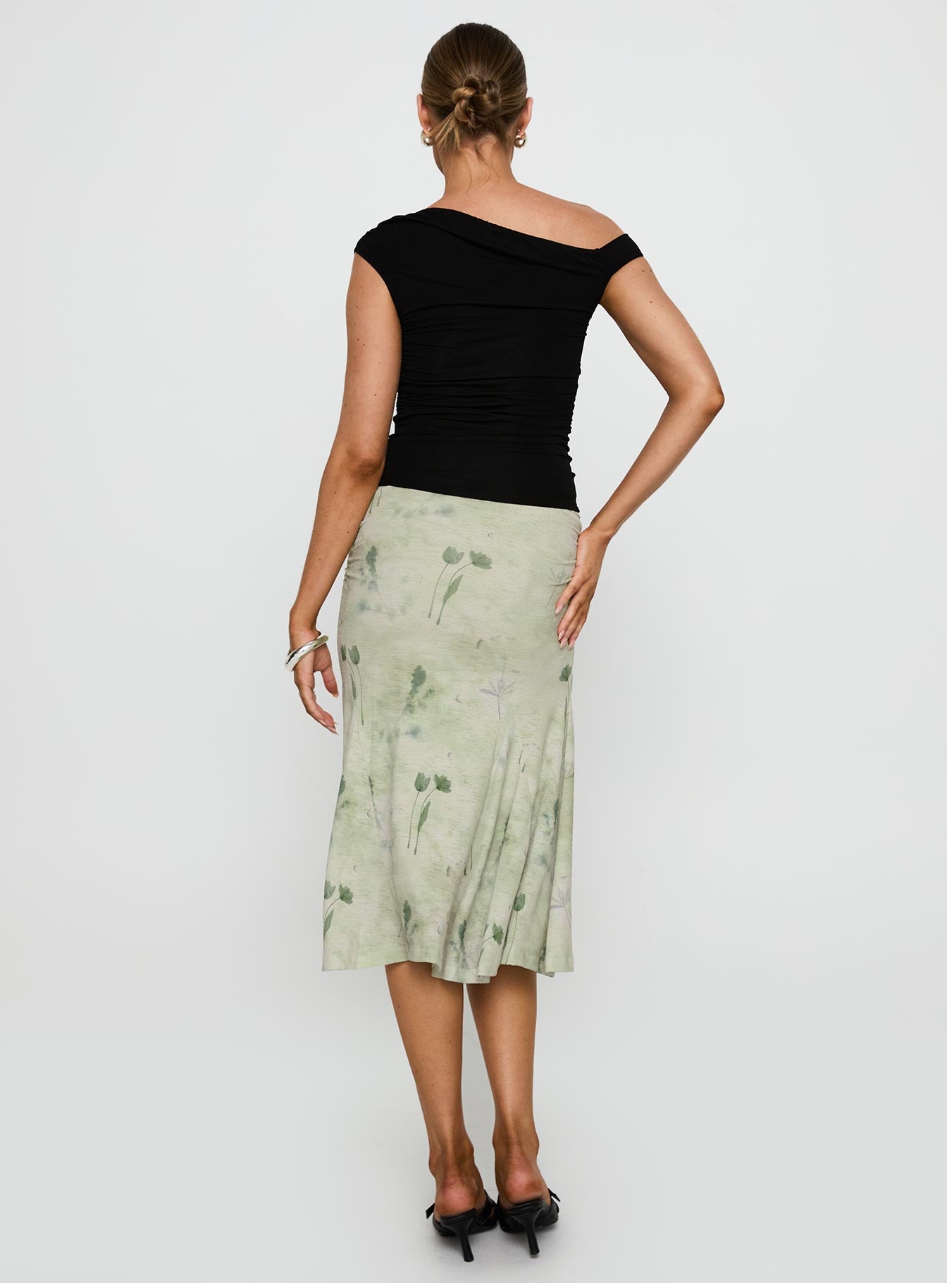 Lewish Low Rise Midi Skirt Green Floral