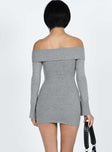 Princess Polly Square Neck  Mainey Long Sleeve Mini Dress Grey