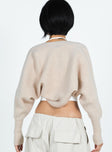 back view of model wearing Princess Polly Aviana Cardigan Beige Marle Cropped 