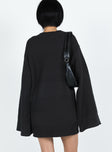 back view of model wearing Princess Polly Cheyenne Knit Sweater Dress Black High Neck 