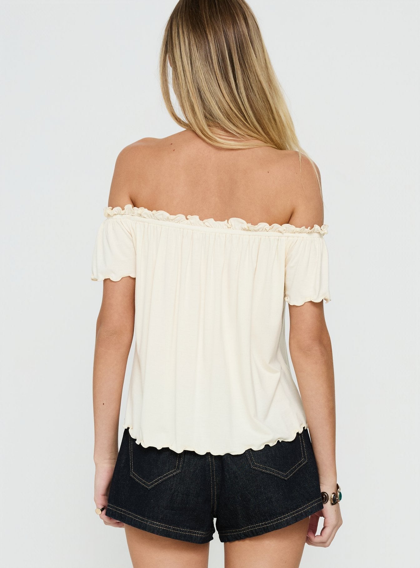 Stars Hollow Babydoll Off Shoulder Top Cream