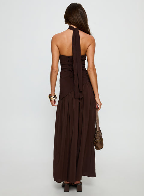 Odela Strapless Drop Waist Maxi Dress Chocolate