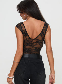 back view of model wearing Princess Polly Tantalize Bodysuit Black Short Sleeve 