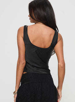 back view of model wearing Princess Polly Delilah Top Black Sleeveless Cowl 
