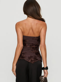 I Wonder Strapless Cut Out Top Chocolate Floral