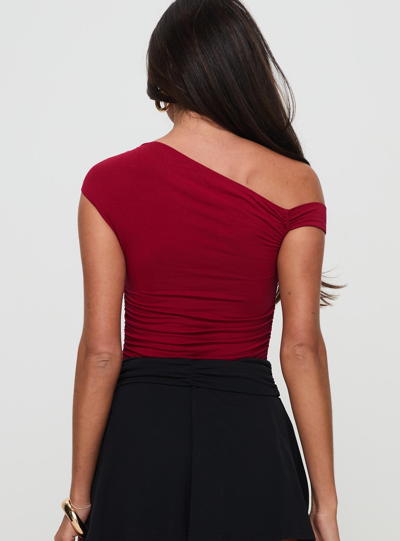 back view of model wearing Princess Polly Beller Bodysuit Red Sleeveless 