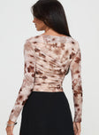 back view of model wearing Princess Polly Isolda Long Sleeve Top Multi Full Sleeves High Neck 