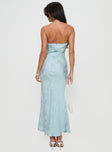 back view of model wearing Princess Polly Salvin Strapless Maxi Dress Blue Straight Neck 