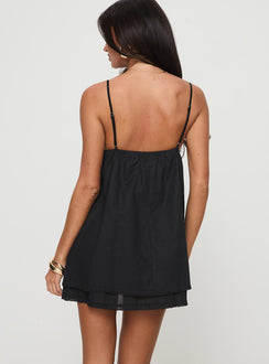 back view of model wearing Princess Polly Svensson Mini Dress Black Plunger 