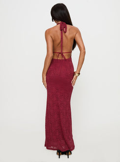 back view of model wearing Princess Polly Karmyn Plunge Maxi Dress Red Plunger 
