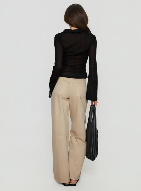 back view of model wearing Princess Polly Lando Low Rise Straight Leg Jeans Tan Mid Rise Jeans 