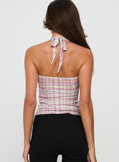 Isabetta Halter Top Pink Check