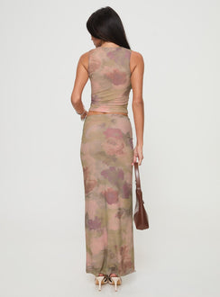 back view of model wearing Princess Polly Cascadia Maxi Skirt Purple Multi Maxi 