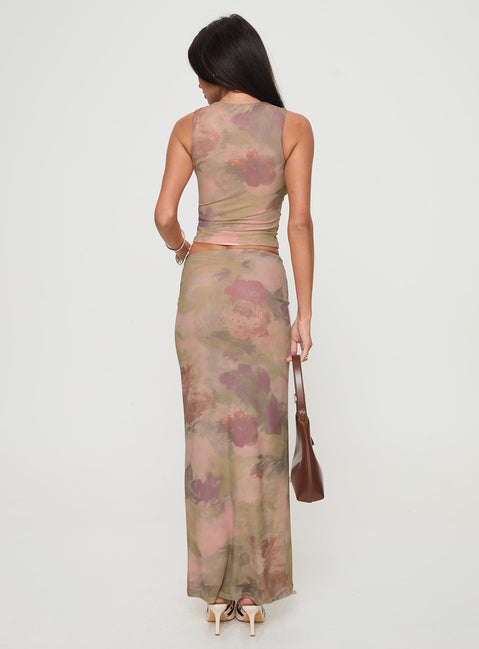 back view of model wearing Princess Polly Cascadia Maxi Skirt Purple Multi Maxi 