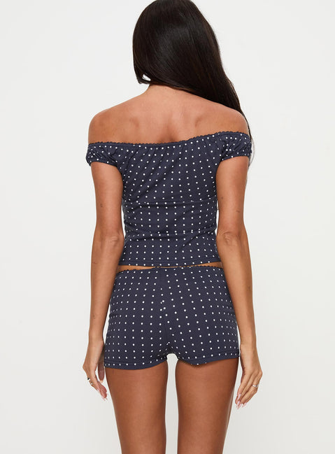 Drift Away Off The Shoulder Sleep Set Navy Dot