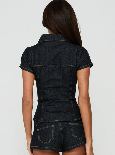Raminna Zip-Front-Kragenoberteil aus Raw Denim