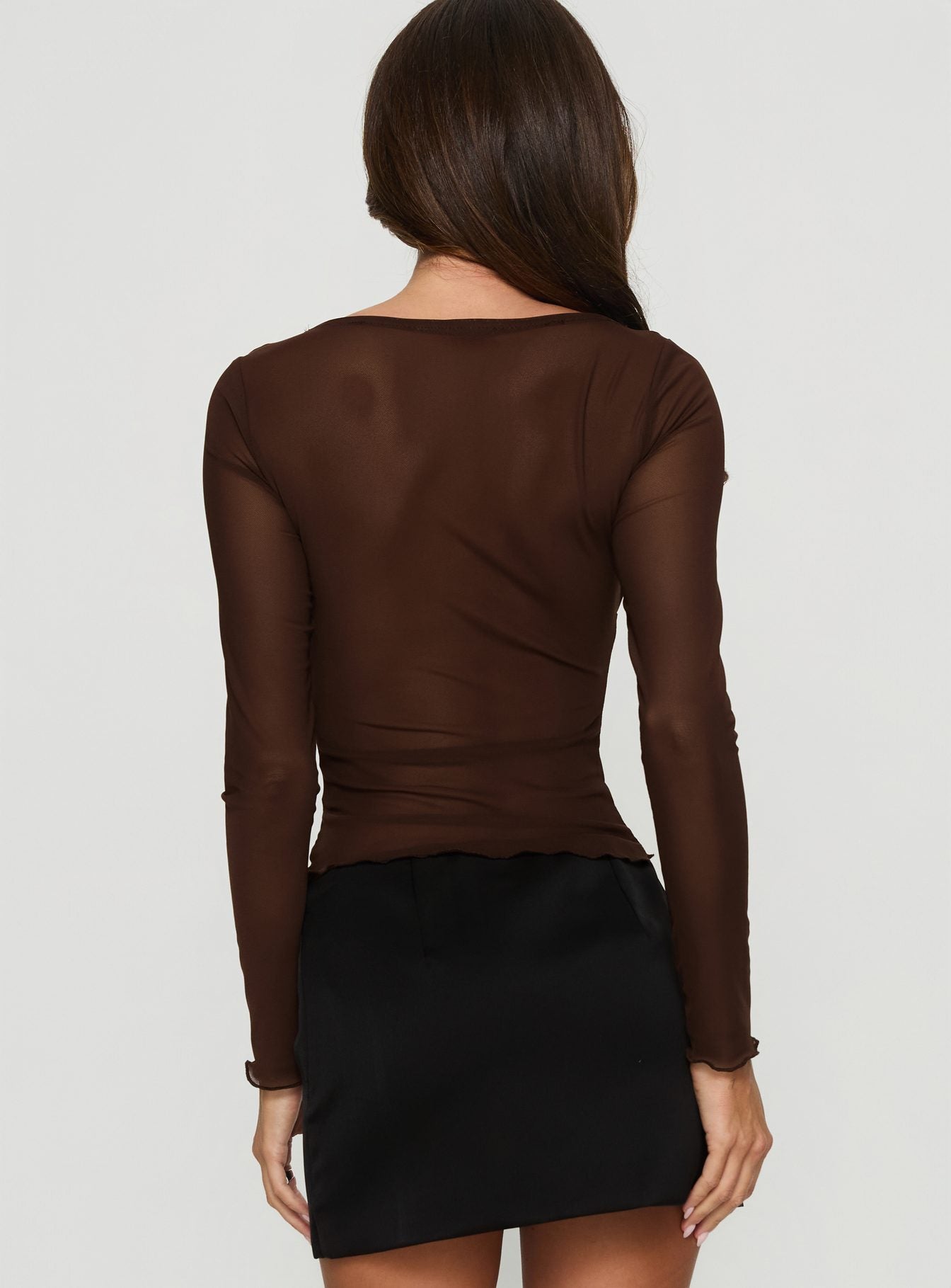 Victoire Long Sleeve Mesh Top Chocolate