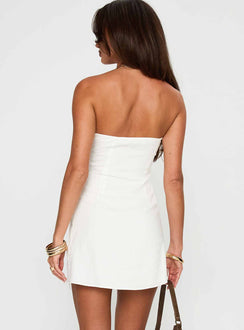 back view of model wearing Princess Polly New Beginnings Strapless Mini Dress White Straight Neck 