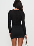 back view of model wearing Princess Polly Perissa Long Sleeve Mini Dress Black Crew Neck 