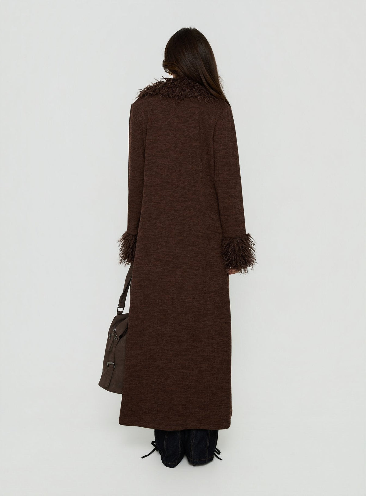 Marriah Longline Cardigan mit Webpelzbesatz Schoko