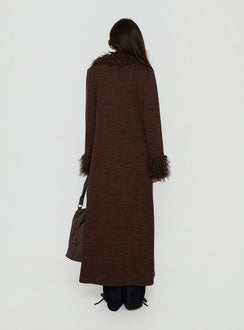 Marriah Longline Cardigan mit Webpelzbesatz Schoko