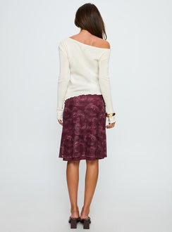 back view of model wearing Princess Polly Esmeray Midi Skirt Mesh Tonal Paisley Plum 