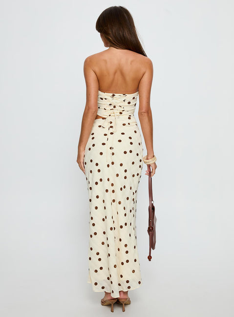Jasira Strapless Drape Maxi Dress Cream Polka Dot