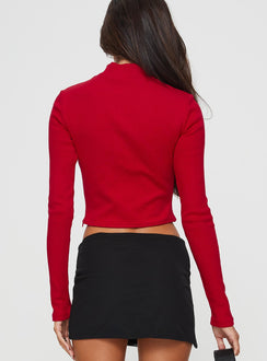 back view of model wearing Princess Polly Cathey Long Sleeve Corset Top Red Full Sleeves High Neck 