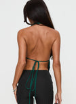 back view of model wearing Princess Polly Interlude Top Green Sleeveless Cowl 