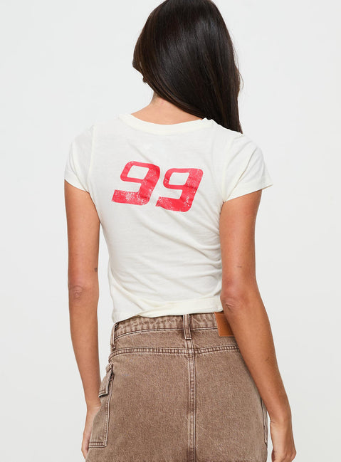 back view of model wearing Princess Polly Malibu Racer Tee White Short Sleeves Crew Neck 