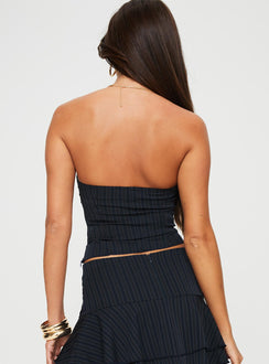 product Princess Polly Sleeveless Asymmetric Neckline  Evodia Rosette Top Pinstripe Navy