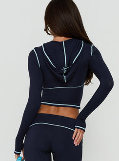 Kimberlyn Langarm-Jersey-Zip-Through-Top Marineblau